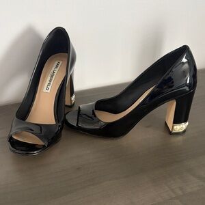 Karl Lagerfeld Black Patent Peep-Toe Heels